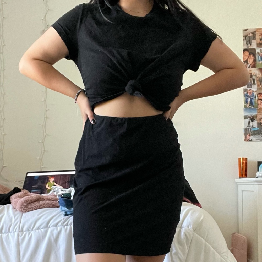 black t shirt tied dress